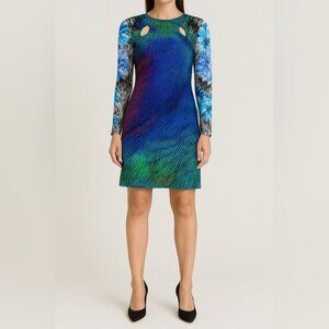 Peter Pilotto Vintage SILK LS floral print multicolour blue Black mini dress XS